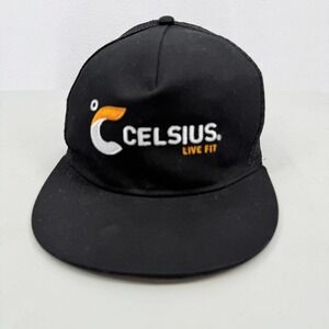 Celsius Trucker Hat Mens OSFM Black Live Fit Embroidered Snapback Mesh Back Cap